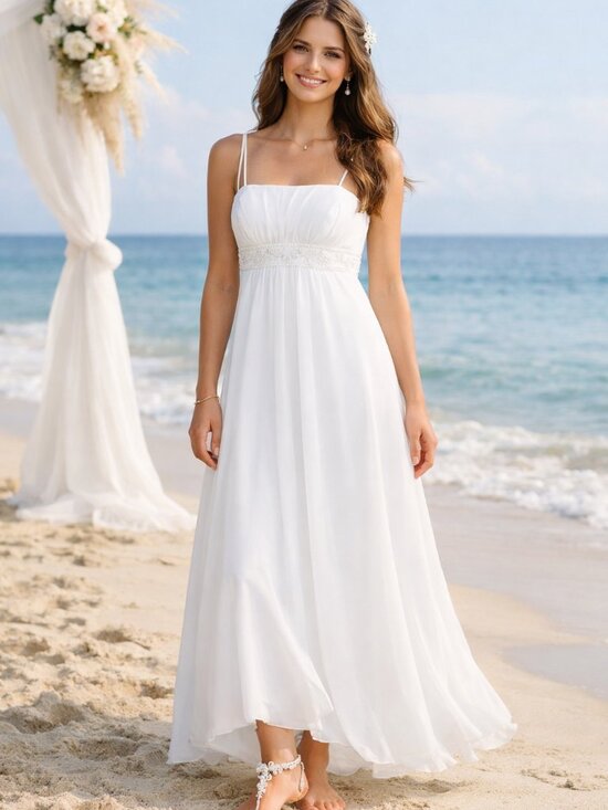 David's Bridal Dresses & Skirts - David's Bridal Ivory Empire Waist Spaghetti Strap Chiffon Bridal/Prom Gown  8